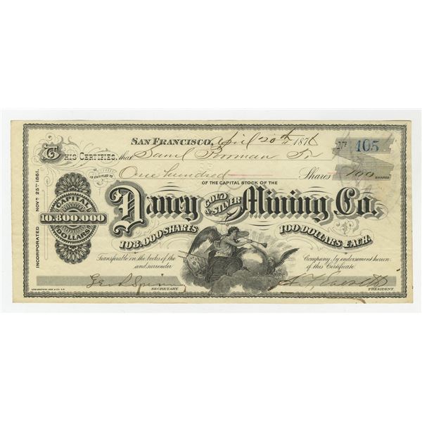 NV. Daney Gold & Silver Mining Co., 1876, I/U Stock Certificate.