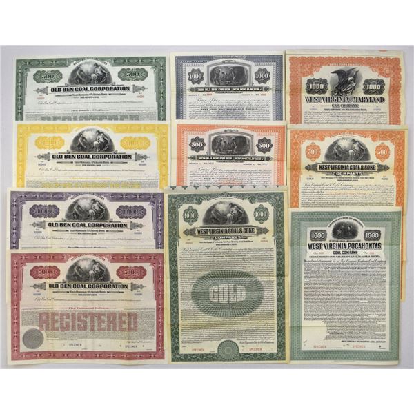 NJ. WV. Mining and Coal Related Specimen Bonds, 1906 to 1925.