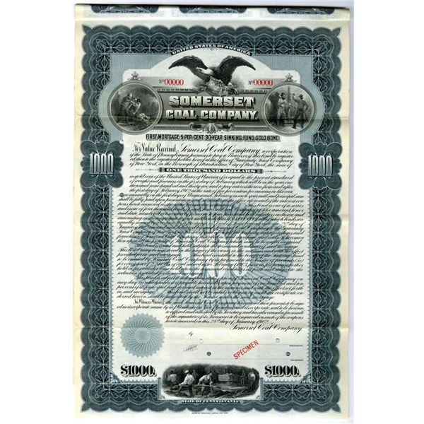 PA. Somerset Coal Co., 1902, Specimen Bond.