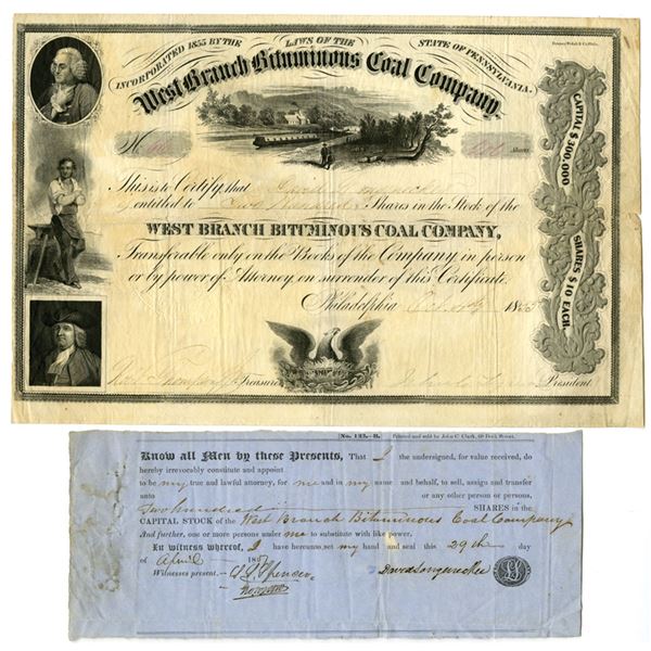 PA. West Branch Bituminous Coal Co., 1855, I/U Stock Certificate.