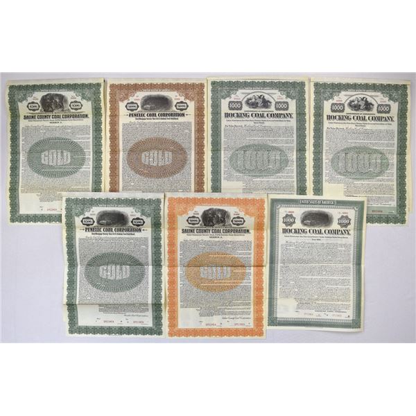 PA. IL. Coal Mining  Specimen Bond Assortment, 1911 to 1924.