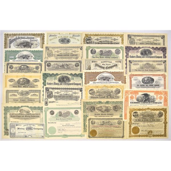 Western Mining & Copper Stock Certificate Assortment, ca. 1890s to 1930s