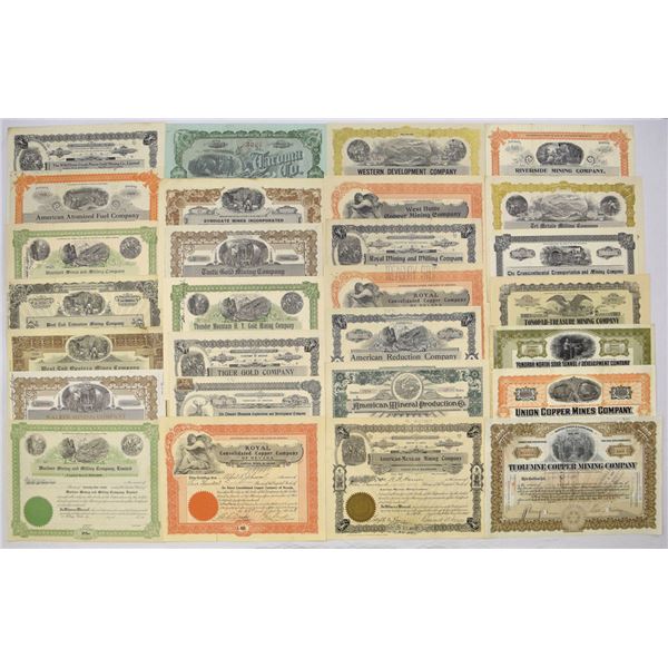 Western Mining & Copper Stock Certificate Assortment, ca. 1900s to 1930s