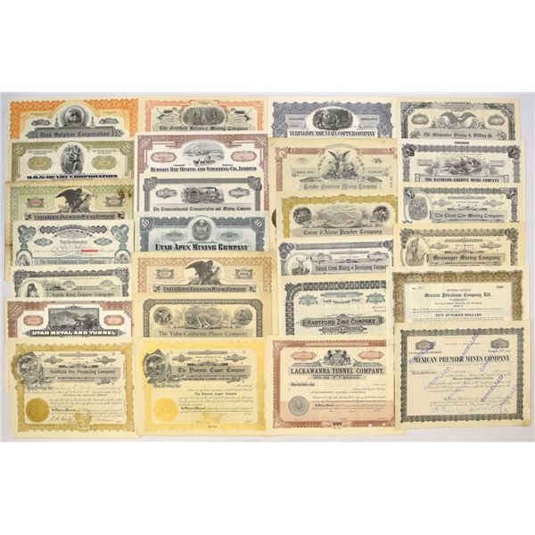 Western Mining Finance and Industrial Scripophily Assortment, ca. 1900 to 1930s