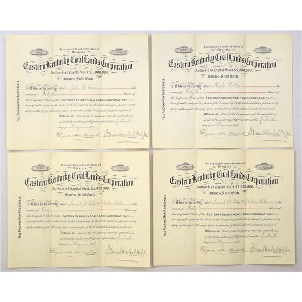 VA. Eastern Kentucky Coal Lands Corp., 1907, I/U Stock Certificate Quartet.