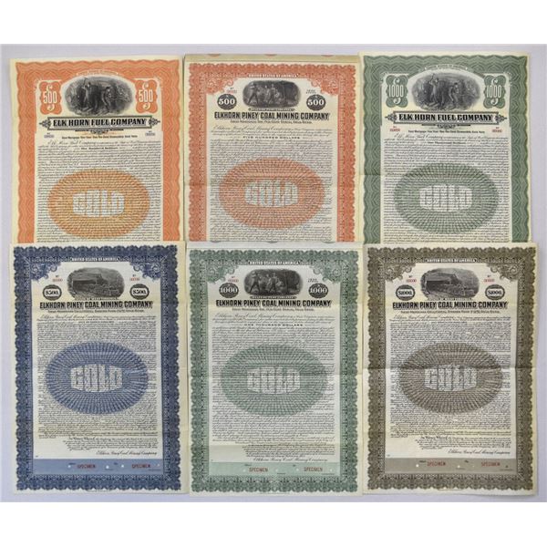 WV. Elk Horn Fuel Co. and Elkhorn Piney Coal Mining Co., 1913 to 1921, Specimen Bond Assortment.
