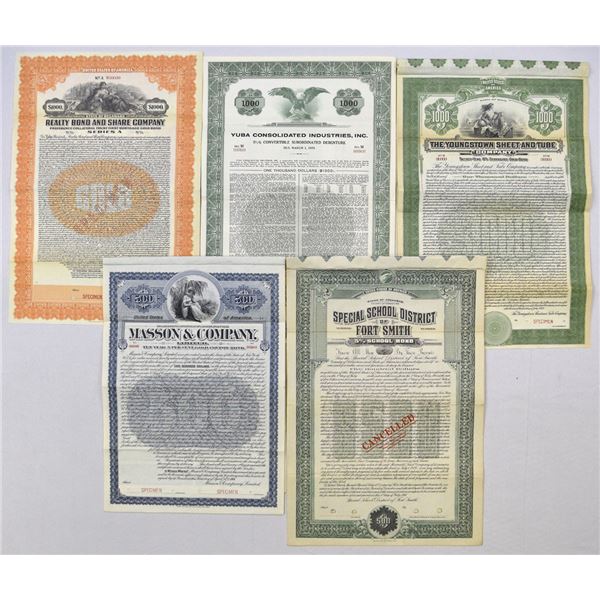 Industrial, Municipal and Financial Specimen Bond Collection, 1906 to 1960.