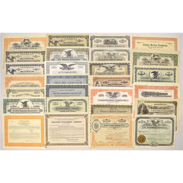 Miscellaneous Corporate Stock Certificate Assortment, ca. 1910s to 1950s