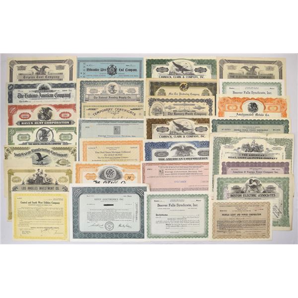 Utilities, Industrial & Investment Stock Certificate Assortment, 1860s to 1970s