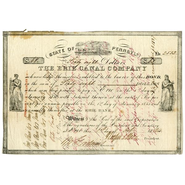 PA. Erie Canal Co., 1844, I/C Bond.