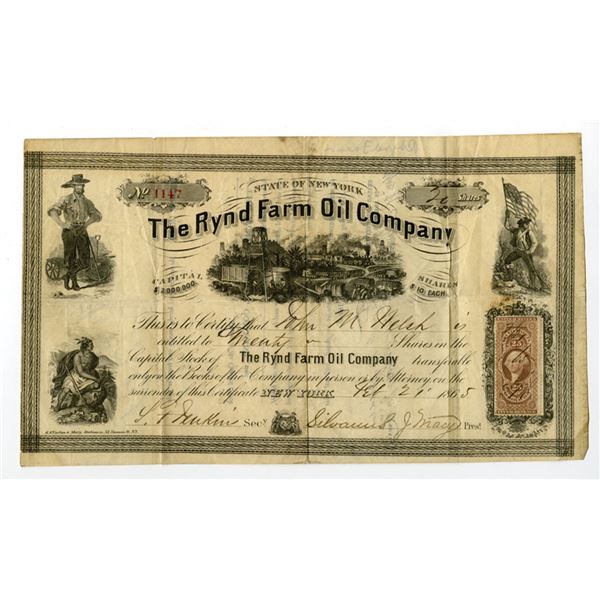 NY. Rynd Farm Oil Co., 1865, I/U Stock Certificate.