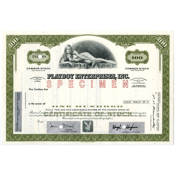 DE. Playboy Enterprises, Inc., ND (1970 to 1980s), Specimen Stock Certificate.