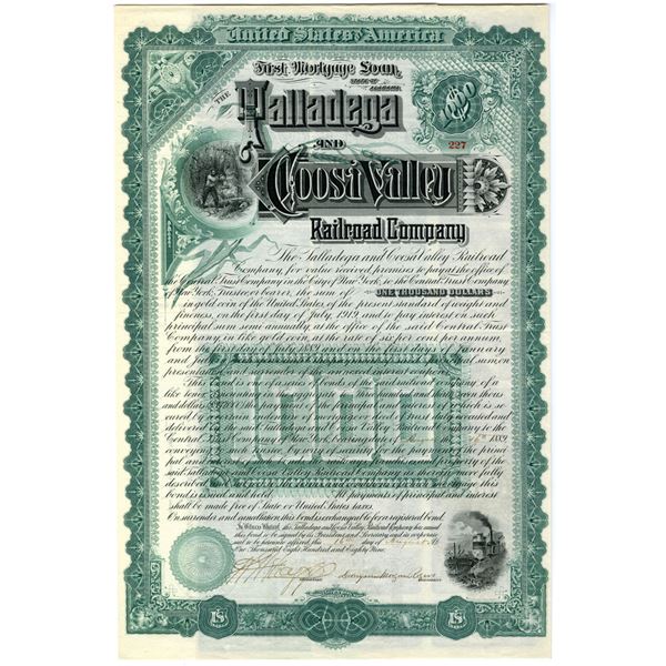 AL. Talladega and Coosa Valley Railroad Co., 1889, I/U Coupon Bond.