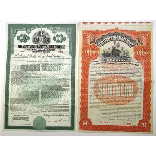 GA. NC. SC.,  Railroad Specimen Bond Pair, 1894 & 1913