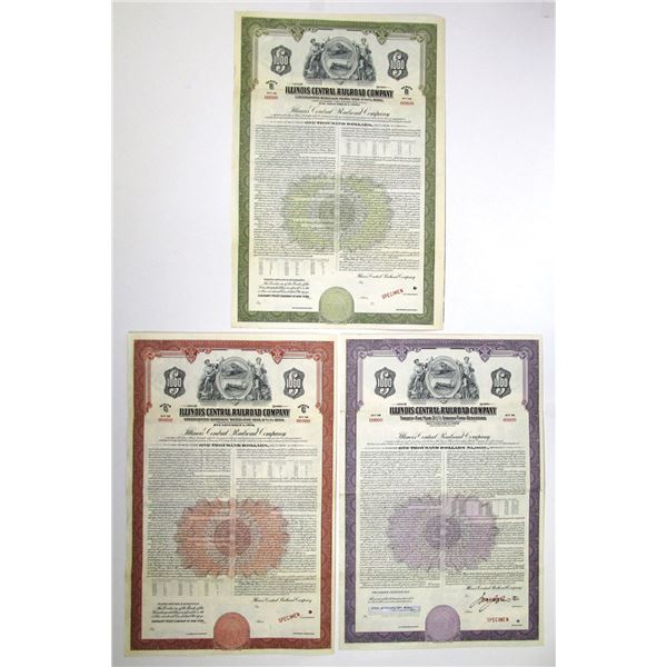 IL. Illinois Central Railroad Co., 1949 to 1955, Specimen Coupon Bond Trio.
