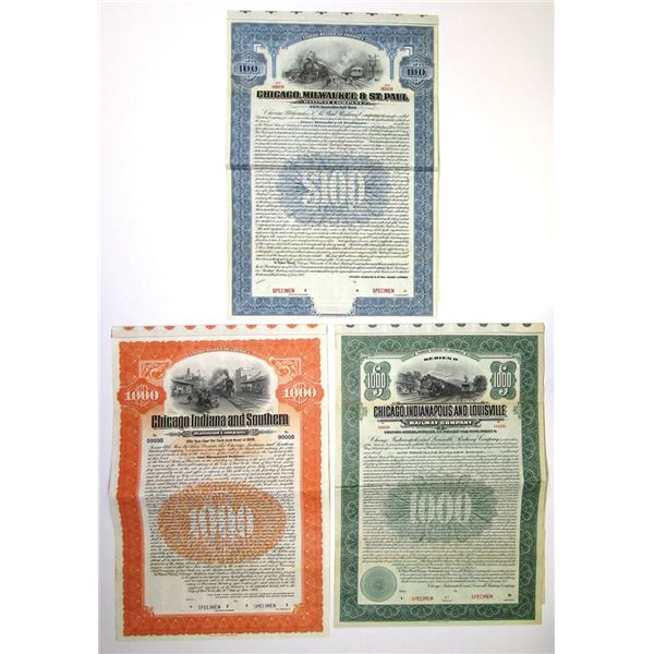 IL. Illinois Railroad Specimen Bond Trio, ca.1906-22