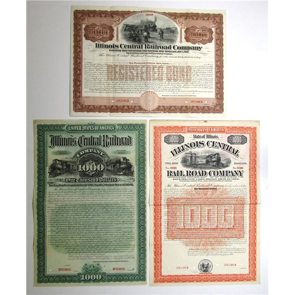 Illinois. Illinois Central Railroad Co., 1892 to 1902. Specimen Bond Trio