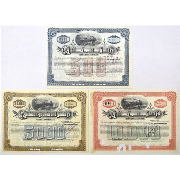 KS. Atchison, Topeka and Santa Fe Railroad Co., 1889, I/C Bond Trio.