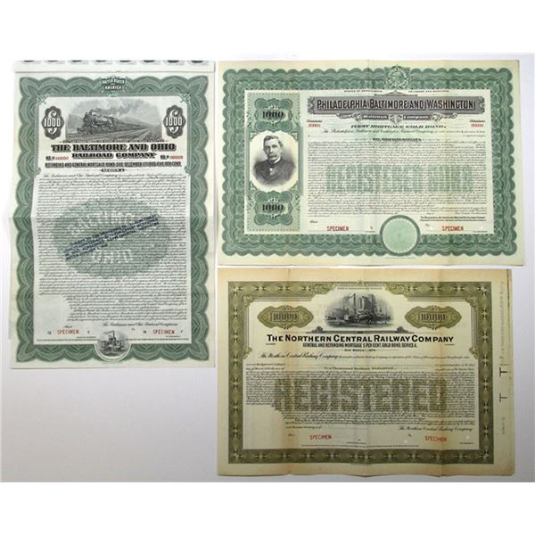 MD. PA.  Railroad Specimen Bond Trio, 1915 to 1920s