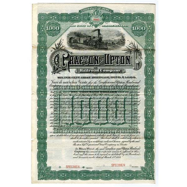 MA. Grafton and Upton Railroad Co., 1889, Specimen Coupon Bond.