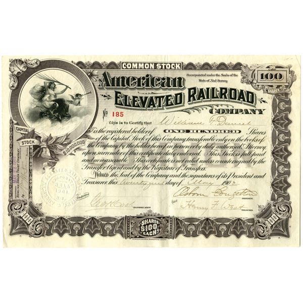 NJ. American Elevated Railroad Co., 1902, I/U Stock Certificate.