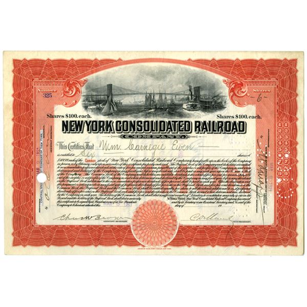 NY. New York Consolidated Railroad, 1921, I/C Stock Certificate.