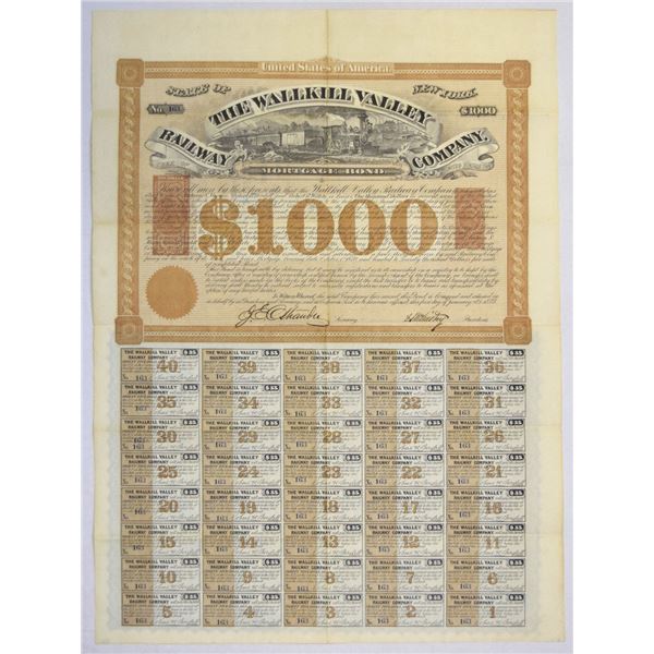 NY. Wallkill Valley Railway Co., 1872, I/U Coupon Bond.