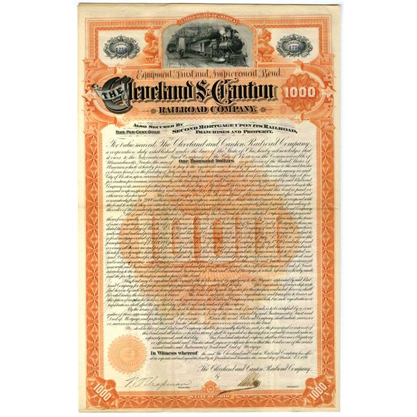OH. Cleveland & Canton Railroad Co., 1891, I/U Coupon Bond.