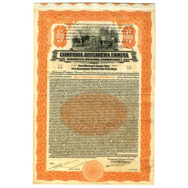 Cuba. Ermita Sugar Co., 1922 I/U, 7 1/2% Gold Coupon Bond.