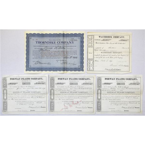 New England Industrial & Textile Stock Certificate Collection, 1890 to 1926.