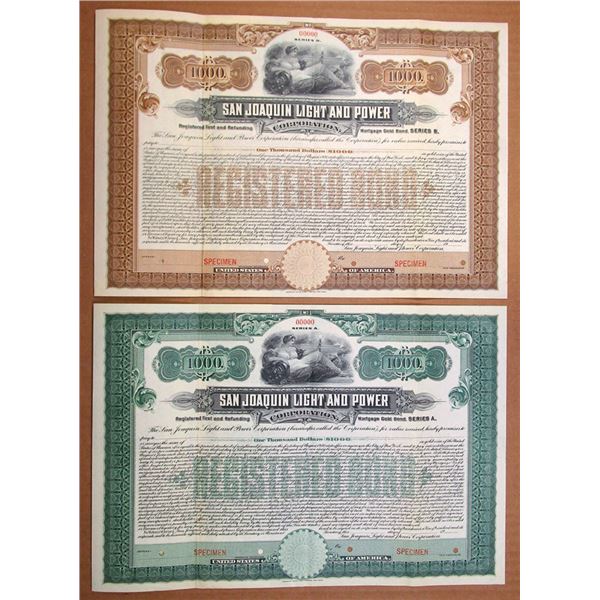 CA. San Joaquin Light and Power Corp., ND (1900s), Registered Series A & B Gold Bond Pair