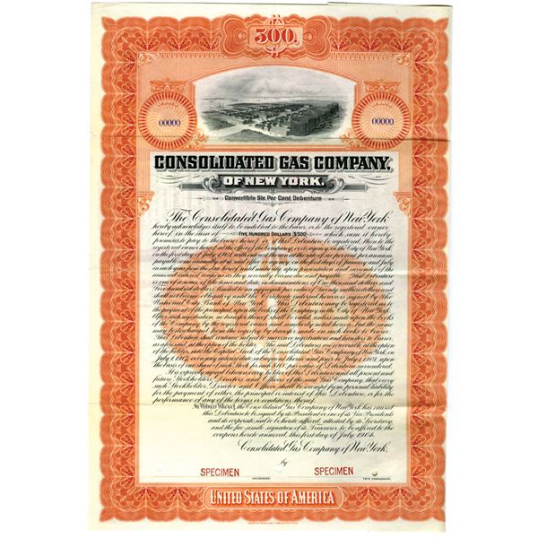 NY. Consolidated Gas Co. of New York, 1904, Specimen Bond.