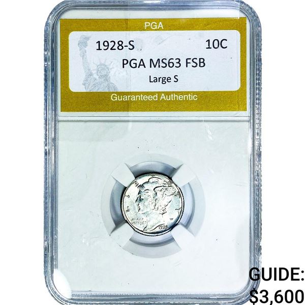 1928-S Mercury Silver Dime PGA MS63 FSB Large S