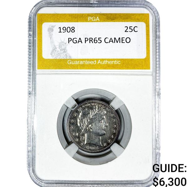 1908 Barber Quarter PGA PR65 Cameo