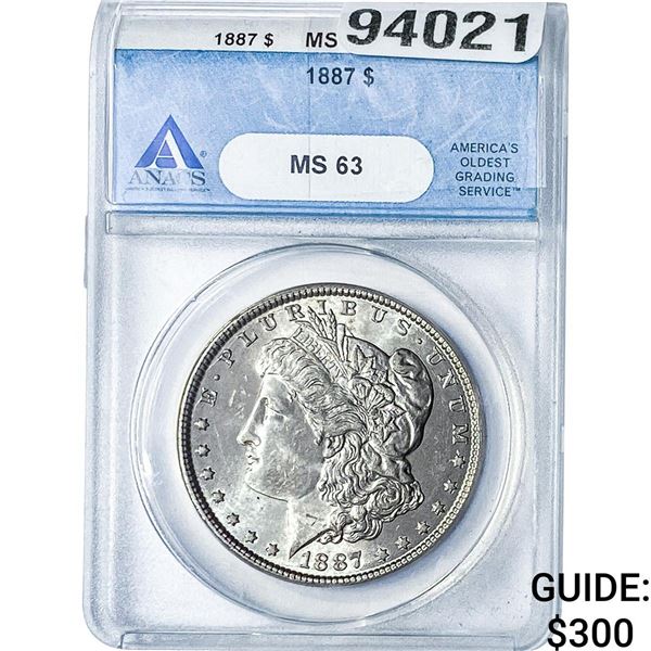1887 Morgan Silver Dollar ANACS MS63