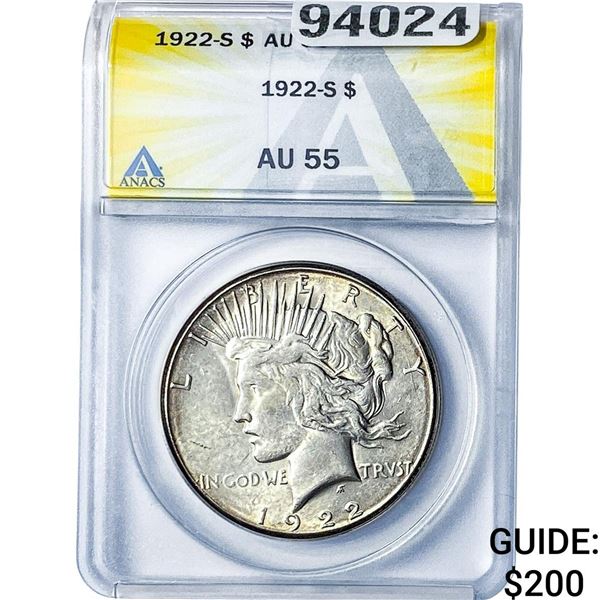 1922-S Silver Peace Dollar ANACS AU55