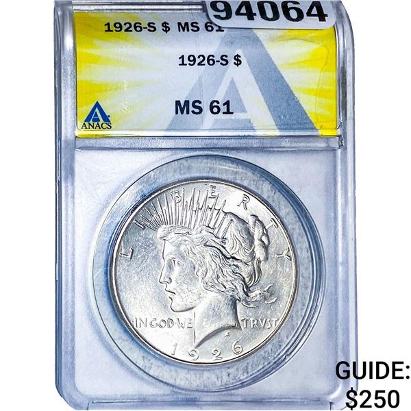 1926-S Silver Peace Dollar ANACS MS61