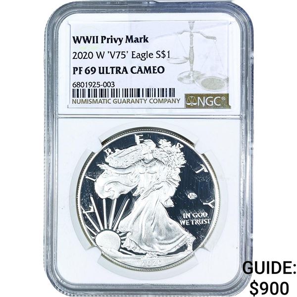 2020-W 'V75' Silver Eagle NGC PF69 WWII Privy Mark