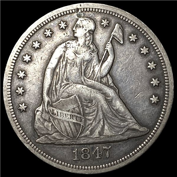 1847 Silver Seated Liberty Dollar NEARLY UNCIRCULATED