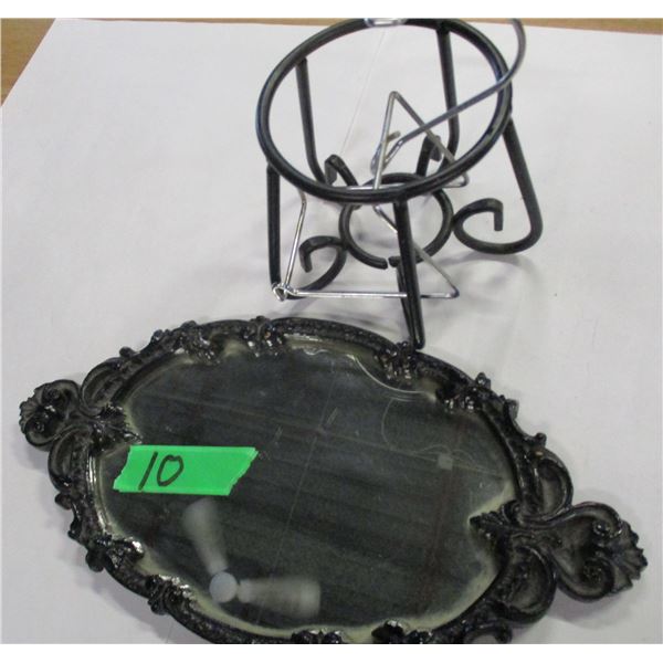 ESTATE:  FRAMED MIRROR, TEALITE HOLDER, PLATE STAND