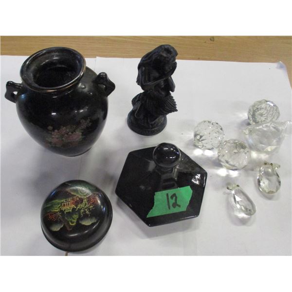 ESTATE:  BOX C/W ASSORTED ORNAMENTS