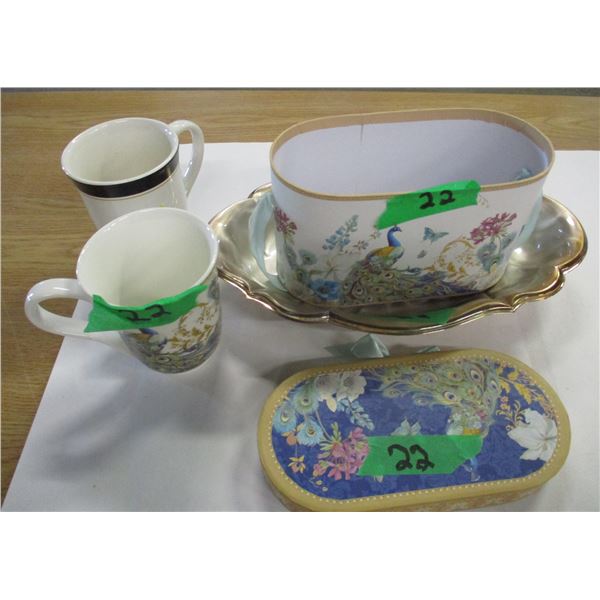 ESTATE:  TRAY, STORAGE BOX, 2 GLASS CUPS