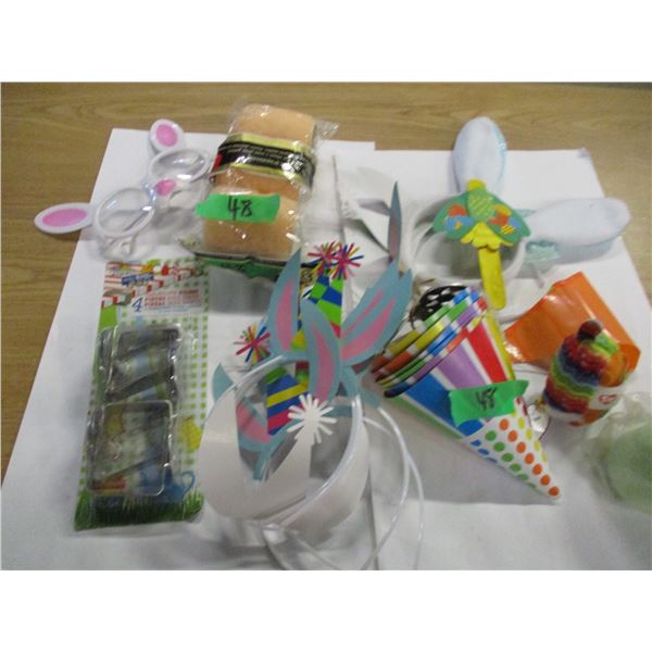 ESTATE:  BOX C/W PARTY ITEMS, PAINT ROLLERS