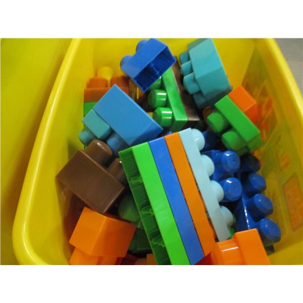 ESTATE:  2 MEGA BLOCK BINS WITH CONTENTS, TOY TRUCK
