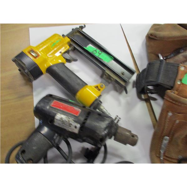 ESTATE:  BOX C/W AIR NAILER, 3/8" DRILL, TOOL BELT, ETC
