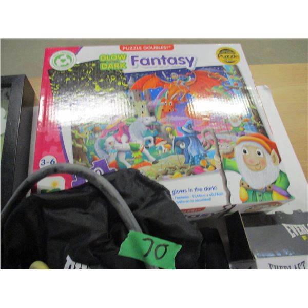 ESTATE:  BOX C/W GLOW IN THE DARK, FITNESS, PICTURES, PUZZLES, ETC