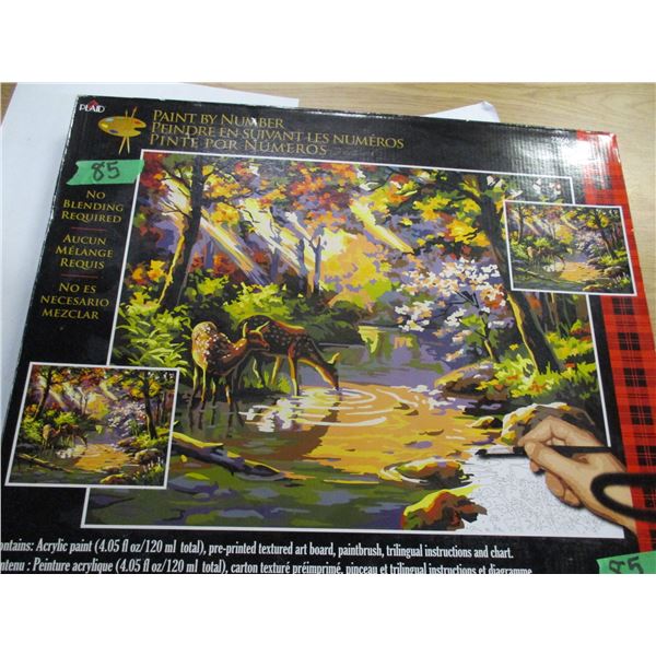 ESTATE:  "DEER & WATER PICTURE" PAINT BY NUMBER KIT (20" X 16") (PAINTS HAVE NOT BEEN OPENED)