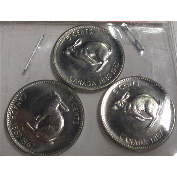 1867 - 1967 LOT OF THREE CH/BU CANADA RABBIT NICKELS