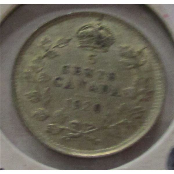 1920 CANADA KING GEORGE V SILVER FIVE CENT