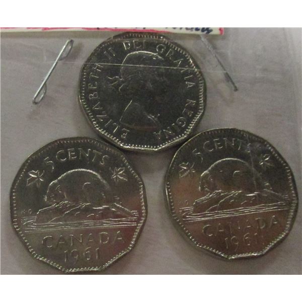 1961 CH/BU 12 SIDED CANADA NICKELS (3)